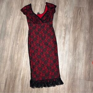 Switchblade stiletto red and black Y2K lace dress